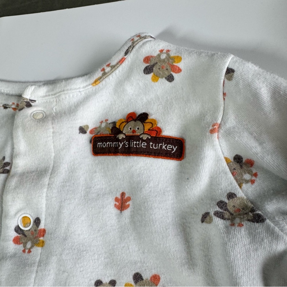 Baby Footie Pajamas Size 6 Months Carter’s Turkey Thanksgiving Baseball Blue - Picture 3 of 16